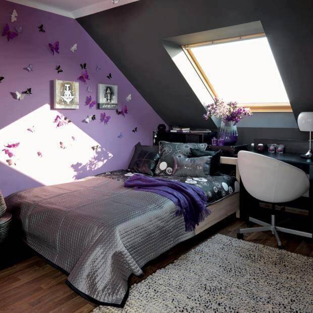 Purple & grey butterfly bedroom